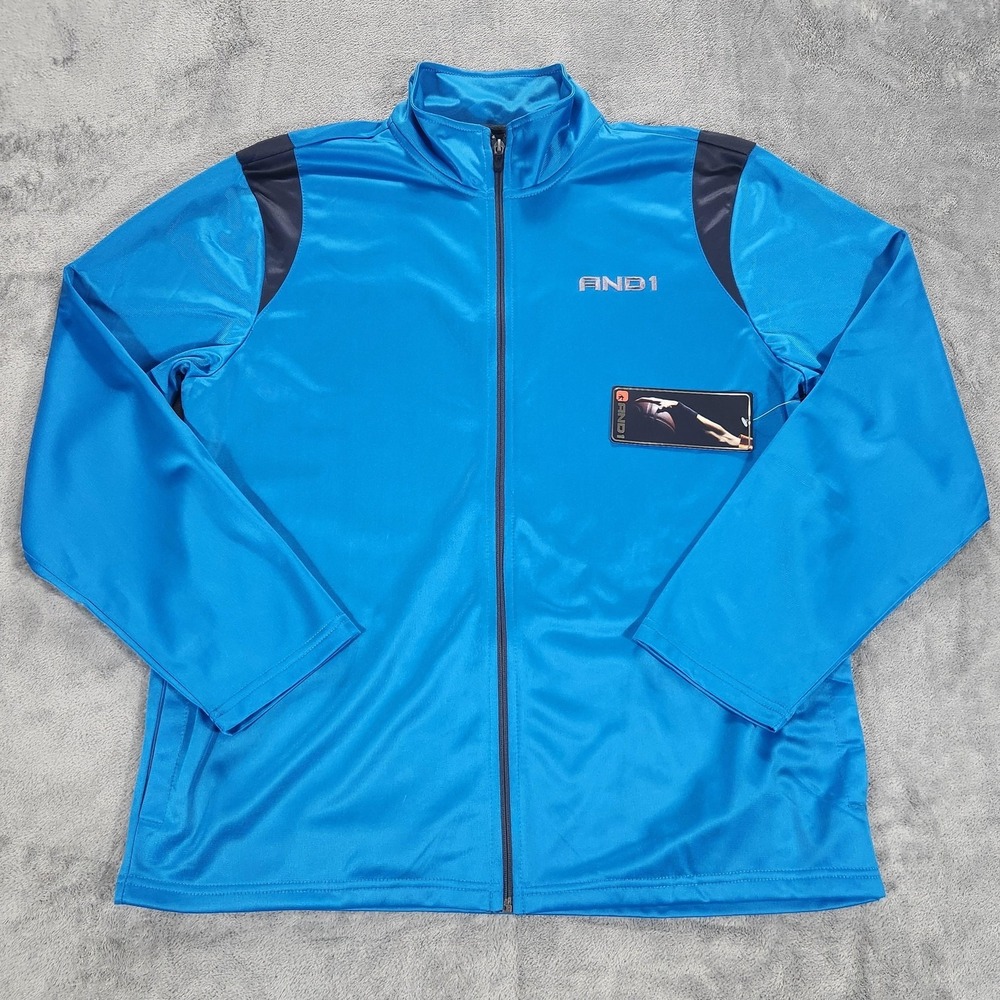 AND1 Track Jacket Mens Large Blue‎ Full Zip Basketball Training Warmup Athletic